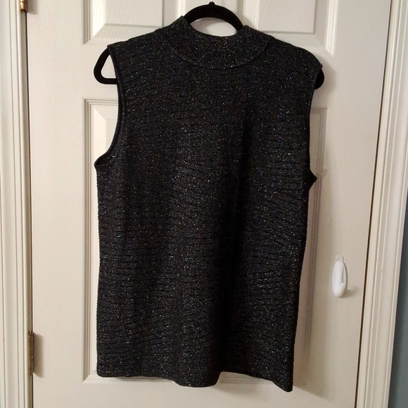 Black Metallic Mock Neck Vintage Sweater Office Wear Business Casual Meeting Top - Picture 6 of 16